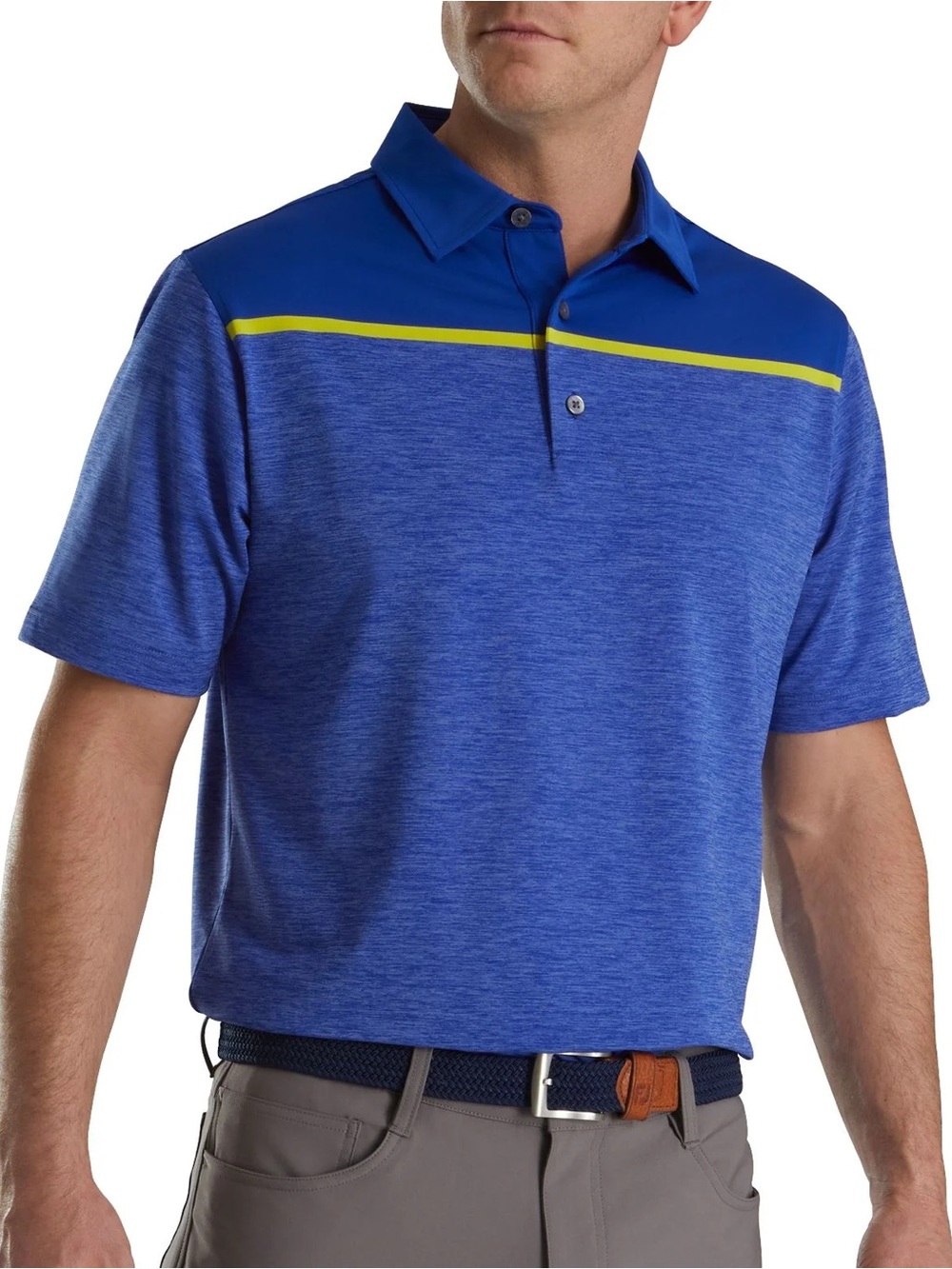 FootJoy Blue Performance Polo with Yellow Contrast Stripe. Short-Sleeve Men’s XL